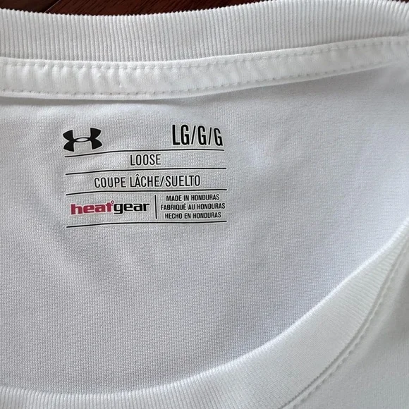 Under Armour White Short Sleeve Tee with Blue Logo - "I FISH" - Picture 3 of 5